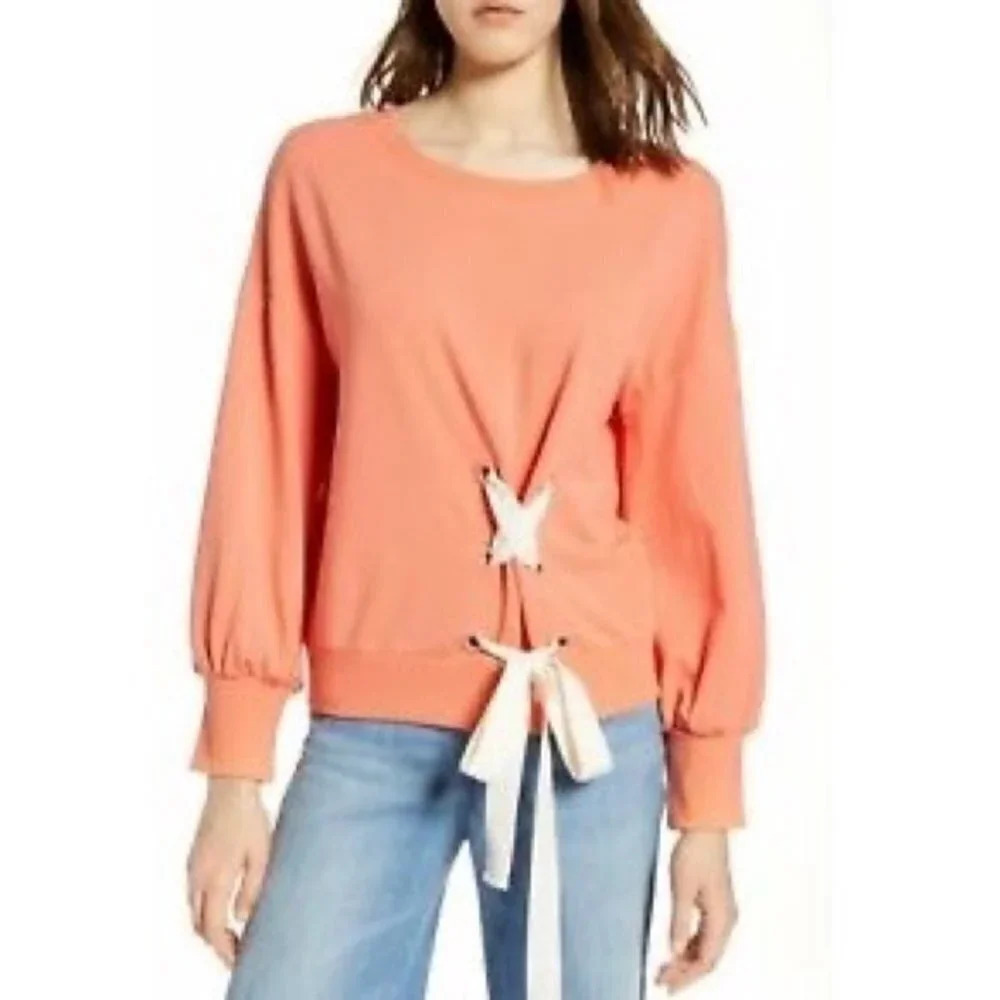 Halogen Lace Up Orange Pullover
